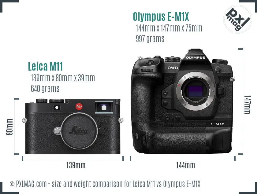 Leica M11 vs Olympus E-M1X size comparison