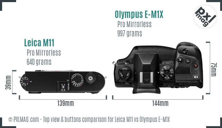 Leica M11 vs Olympus E-M1X top view buttons comparison