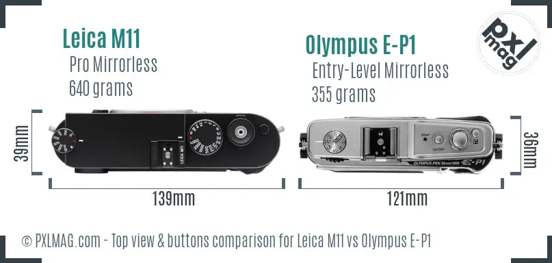 Leica M11 vs Olympus E-P1 top view buttons comparison