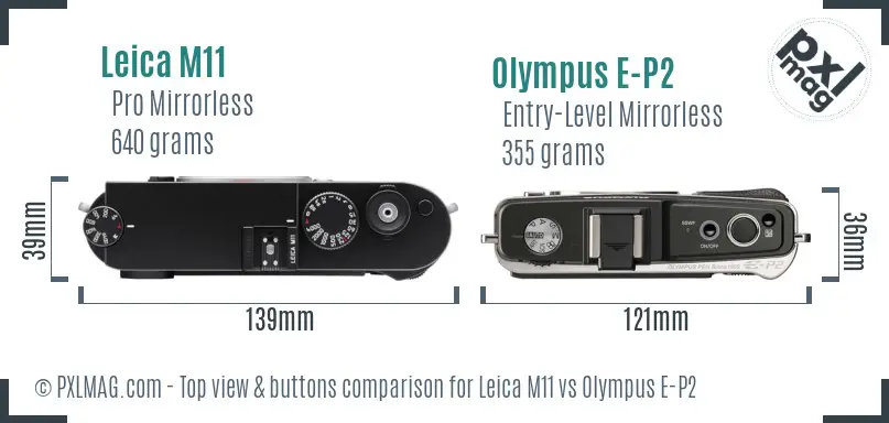 Leica M11 vs Olympus E-P2 top view buttons comparison