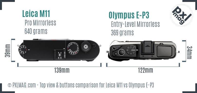 Leica M11 vs Olympus E-P3 top view buttons comparison