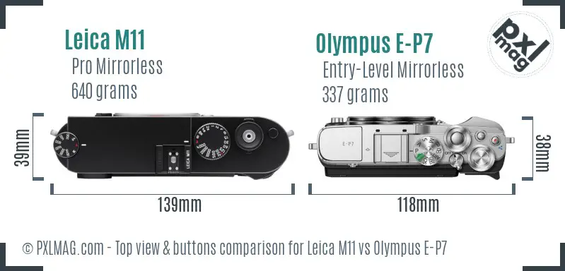Leica M11 vs Olympus E-P7 top view buttons comparison
