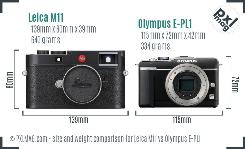 Leica M11 vs Olympus E-PL1 size comparison