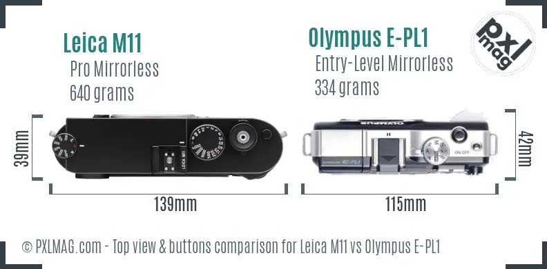 Leica M11 vs Olympus E-PL1 top view buttons comparison