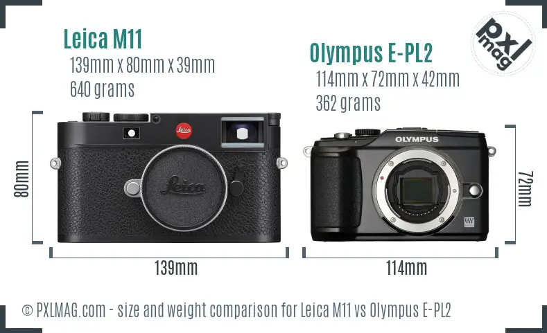 Leica M11 vs Olympus E-PL2 size comparison