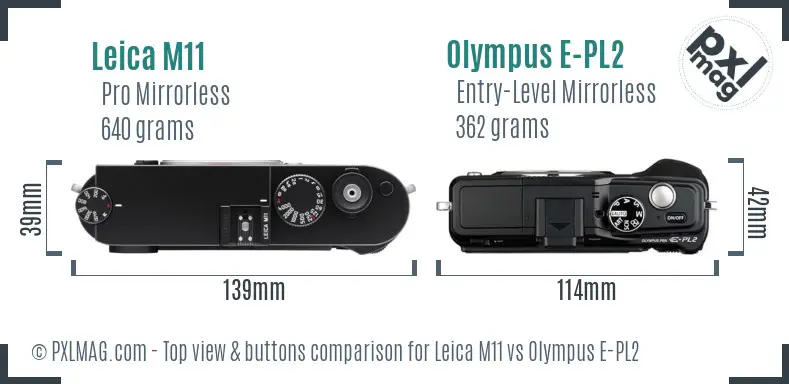 Leica M11 vs Olympus E-PL2 top view buttons comparison