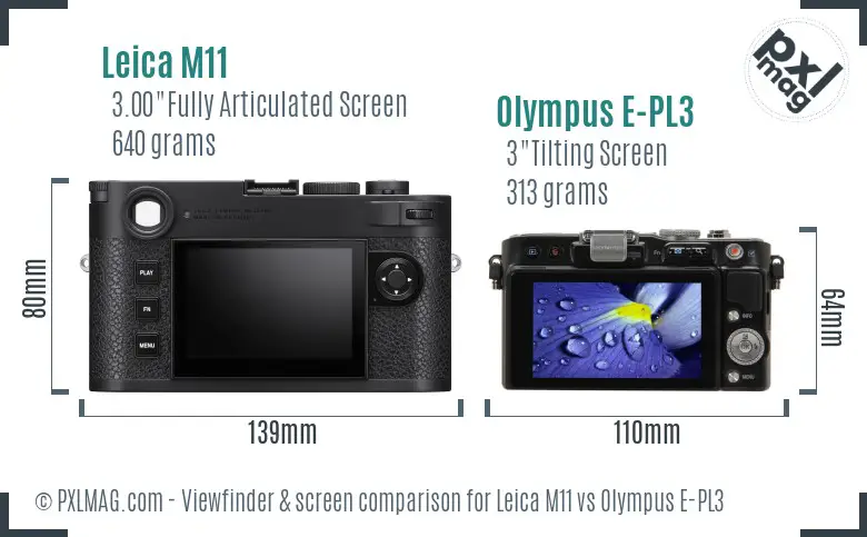 Leica M11 vs Olympus E-PL3 Screen and Viewfinder comparison