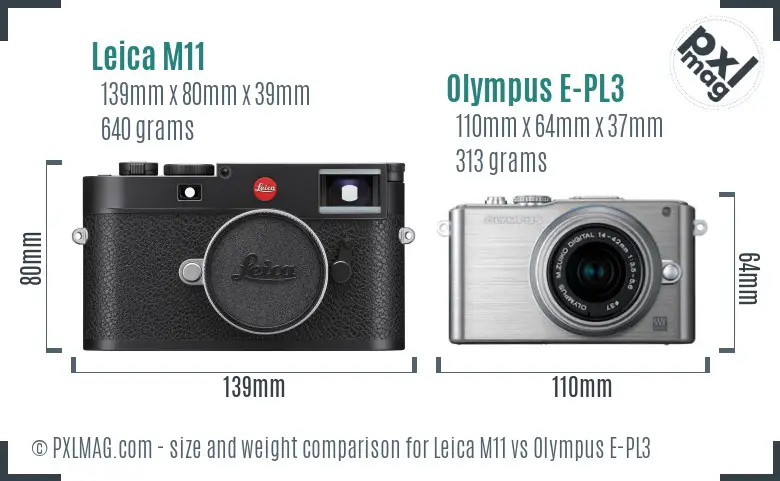 Leica M11 vs Olympus E-PL3 size comparison