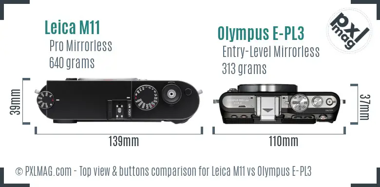 Leica M11 vs Olympus E-PL3 top view buttons comparison