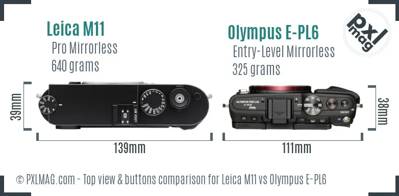 Leica M11 vs Olympus E-PL6 top view buttons comparison