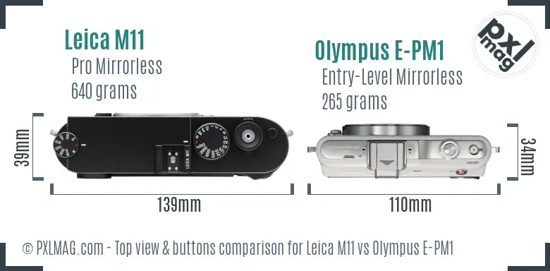 Leica M11 vs Olympus E-PM1 top view buttons comparison Leica M11 vs Olympus E-PM1 top view buttons comparison