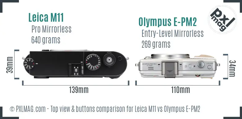 Leica M11 vs Olympus E-PM2 top view buttons comparison