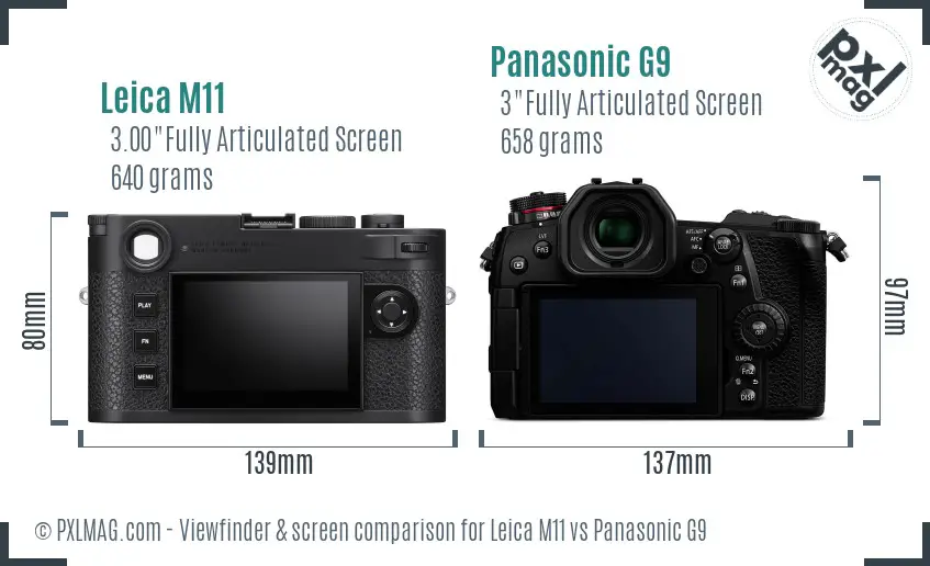 Leica M11 vs Panasonic G9 Screen and Viewfinder comparison