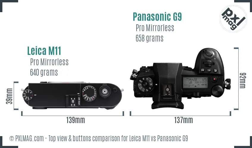 Leica M11 vs Panasonic G9 top view buttons comparison
