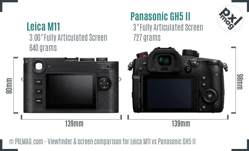 Leica M11 vs Panasonic GH5 II Screen and Viewfinder comparison