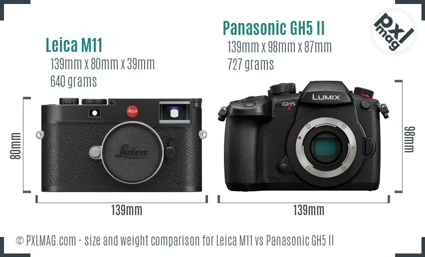 Leica M11 vs Panasonic GH5 II size comparison