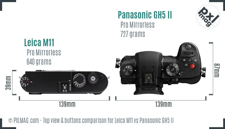 Leica M11 vs Panasonic GH5 II top view buttons comparison
