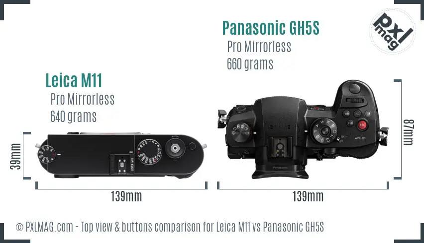 Leica M11 vs Panasonic GH5S top view buttons comparison