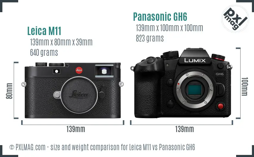 Leica M11 vs Panasonic GH6 size comparison