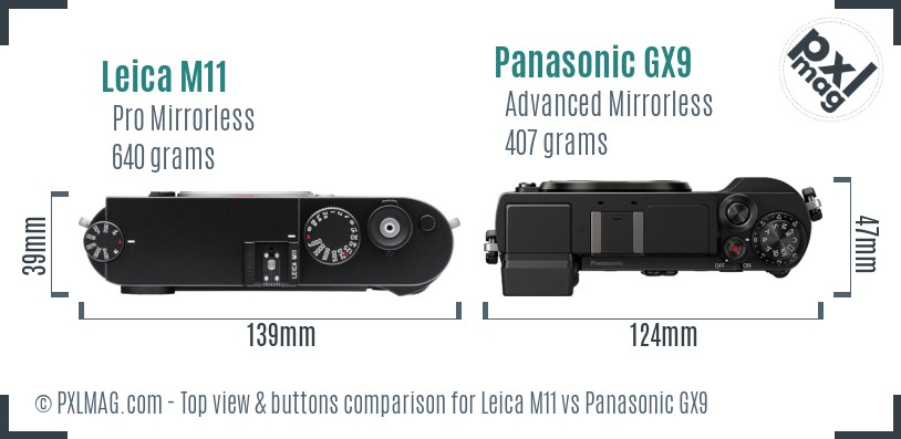 Leica M11 vs Panasonic GX9 top view buttons comparison