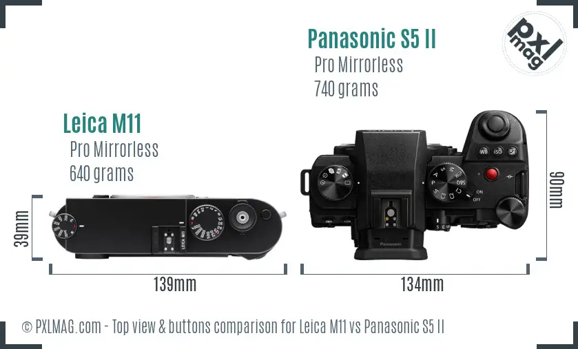 Leica M11 vs Panasonic S5 II top view buttons comparison