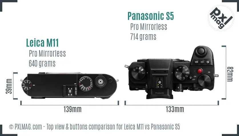 Leica M11 vs Panasonic S5 top view buttons comparison