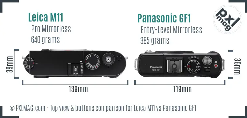 Leica M11 vs Panasonic GF1 top view buttons comparison