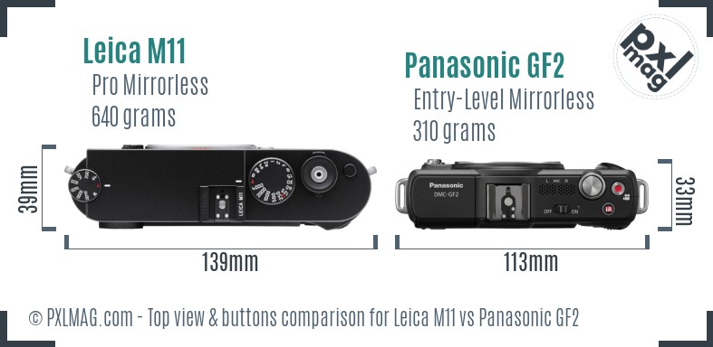 Leica M11 vs Panasonic GF2 top view buttons comparison