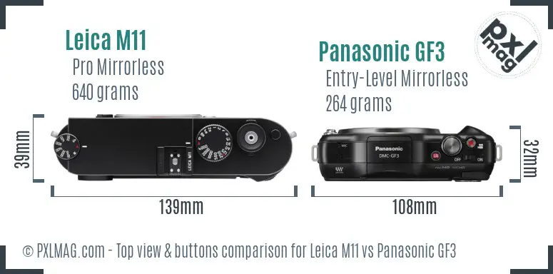 Leica M11 vs Panasonic GF3 top view buttons comparison