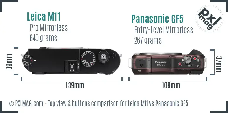 Leica M11 vs Panasonic GF5 top view buttons comparison