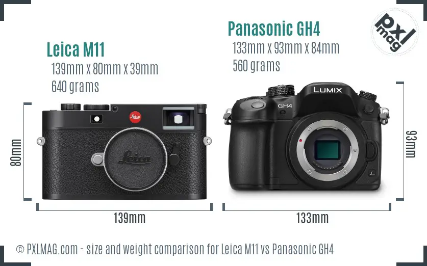 Leica M11 vs Panasonic GH4 size comparison