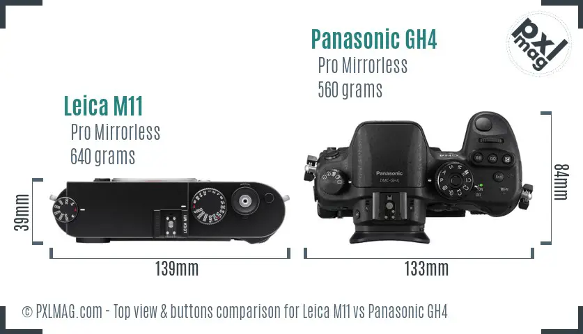 Leica M11 vs Panasonic GH4 top view buttons comparison