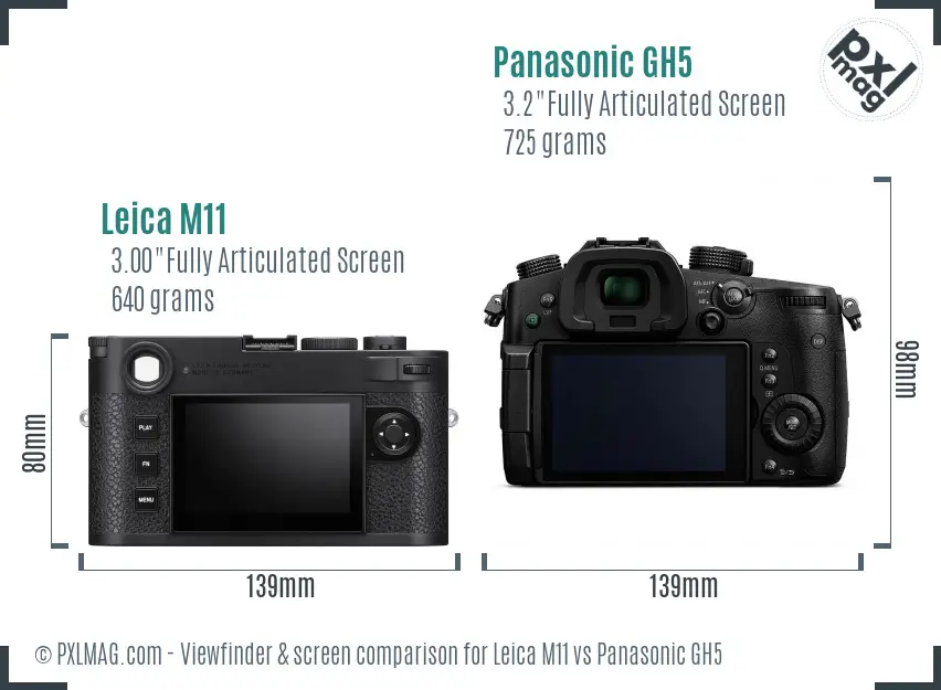 Leica M11 vs Panasonic GH5 Screen and Viewfinder comparison