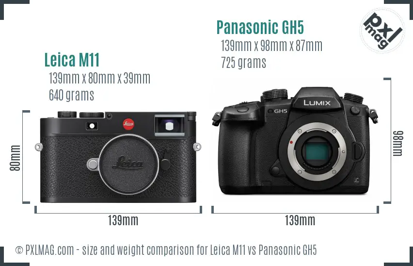 Leica M11 vs Panasonic GH5 size comparison