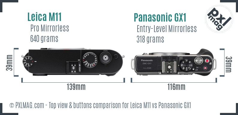 Leica M11 vs Panasonic GX1 top view buttons comparison