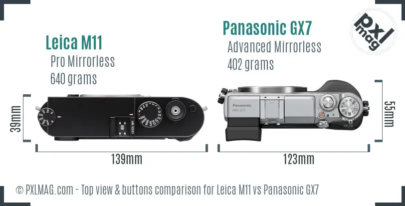 Leica M11 vs Panasonic GX7 top view buttons comparison