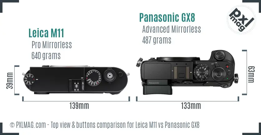 Leica M11 vs Panasonic GX8 top view buttons comparison Leica M11 vs Panasonic GX8 top view buttons comparison
