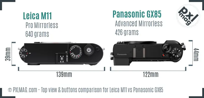 Leica M11 vs Panasonic GX85 top view buttons comparison