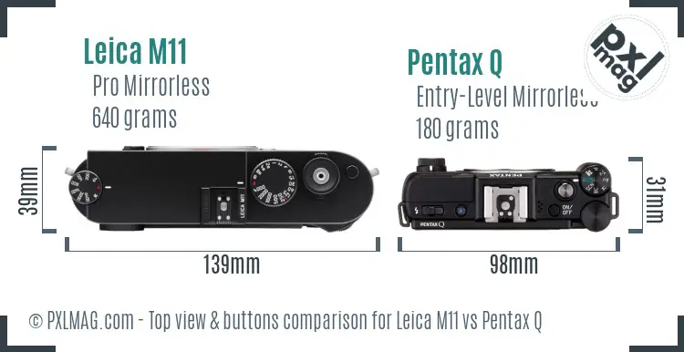 Leica M11 vs Pentax Q top view buttons comparison Leica M11 vs Pentax Q top view buttons comparison