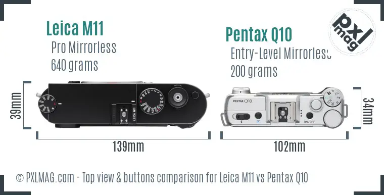 Leica M11 vs Pentax Q10 top view buttons comparison Leica M11 vs Pentax Q10 top view buttons comparison