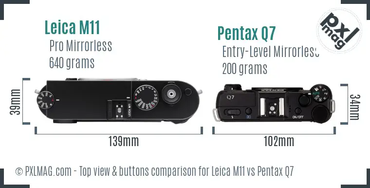 Leica M11 vs Pentax Q7 top view buttons comparison