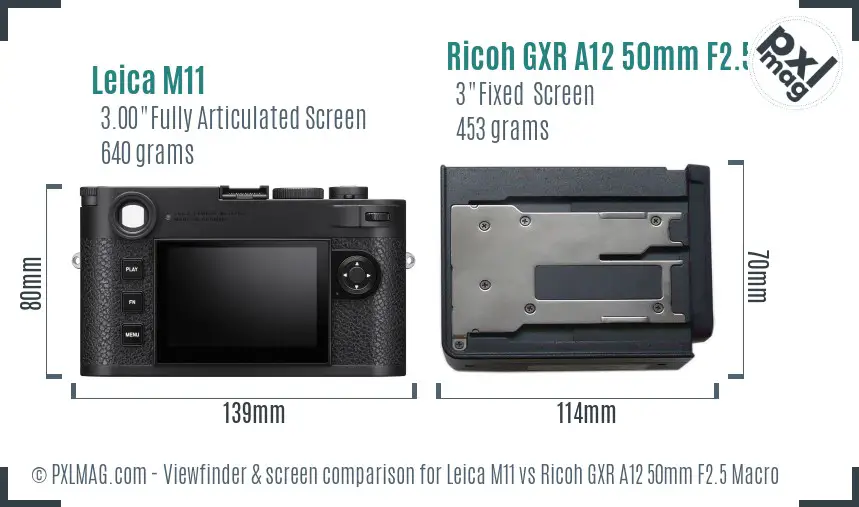 Leica M11 vs Ricoh GXR A12 50mm F2.5 Macro Screen and Viewfinder comparison