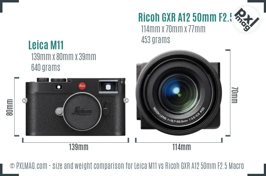 Leica M11 vs Ricoh GXR A12 50mm F2.5 Macro size comparison