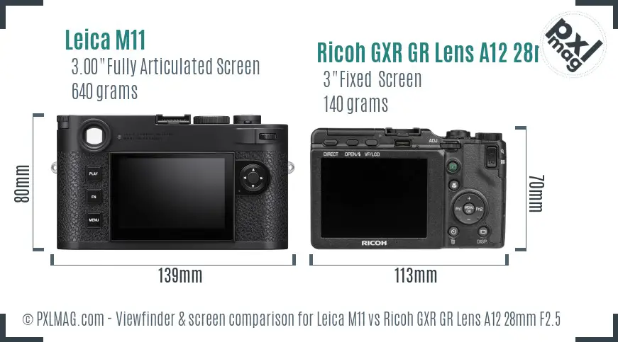 Leica M11 vs Ricoh GXR GR Lens A12 28mm F2.5 Screen and Viewfinder comparison