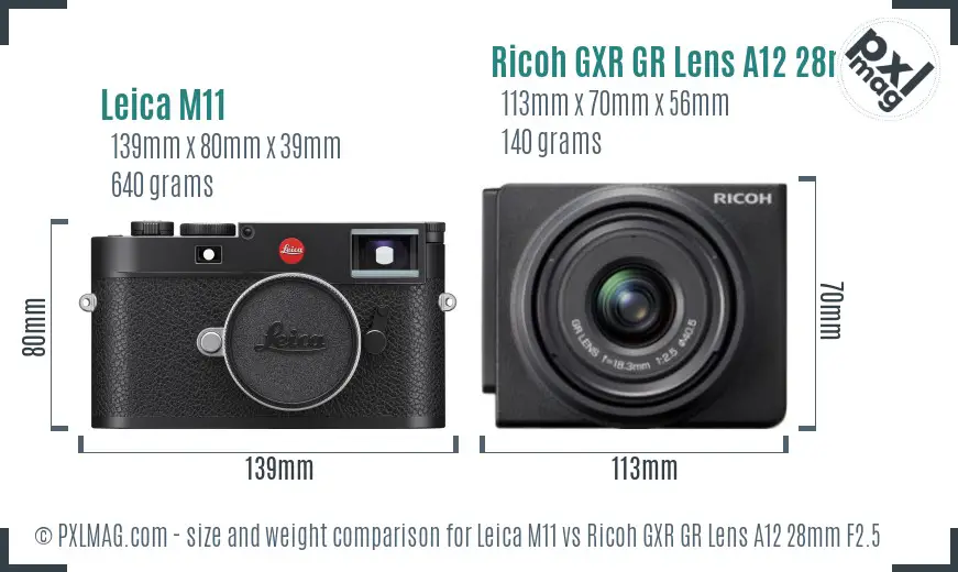 Leica M11 vs Ricoh GXR GR Lens A12 28mm F2.5 size comparison