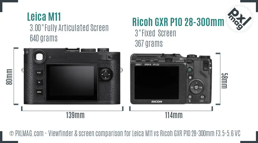 Leica M11 vs Ricoh GXR P10 28-300mm F3.5-5.6 VC Screen and Viewfinder comparison