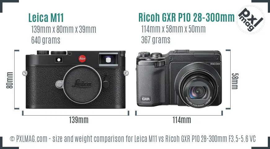 Leica M11 vs Ricoh GXR P10 28-300mm F3.5-5.6 VC size comparison