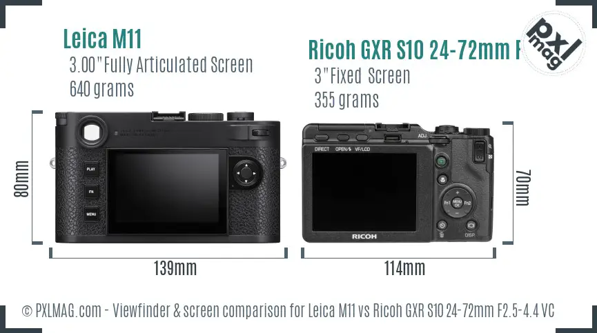 Leica M11 vs Ricoh GXR S10 24-72mm F2.5-4.4 VC Screen and Viewfinder comparison Leica M11 vs Ricoh GXR S10 24-72mm F2.5-4.4 VC Screen and Viewfinder comparison
