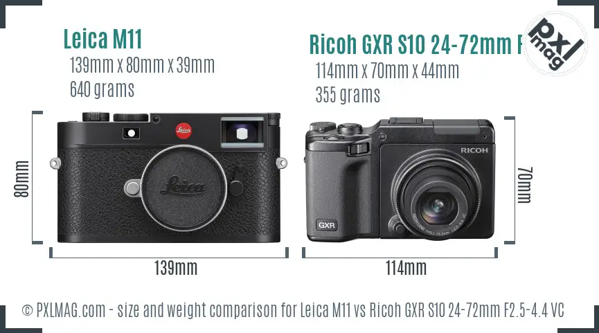 Leica M11 vs Ricoh GXR S10 24-72mm F2.5-4.4 VC size comparison Leica M11 vs Ricoh GXR S10 24-72mm F2.5-4.4 VC size comparison