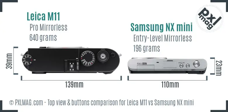 Leica M11 vs Samsung NX mini top view buttons comparison Leica M11 vs Samsung NX mini top view buttons comparison